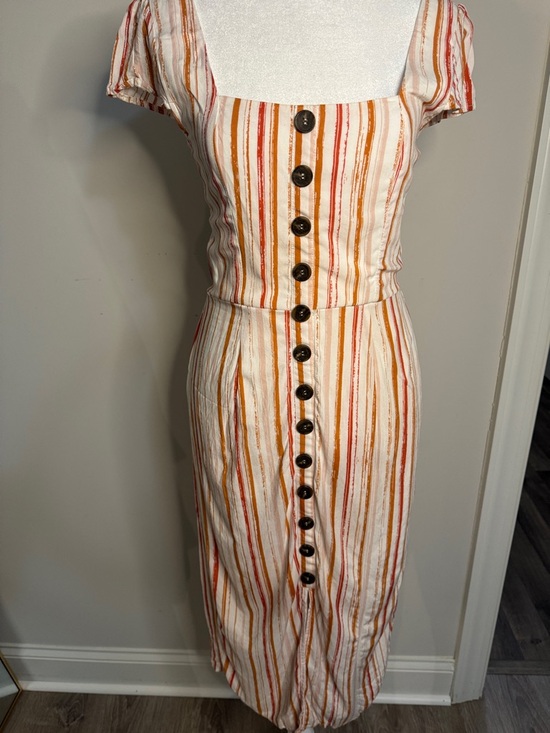 Trixxi Dresses & Skirts - Trixxi Cream Midi Dress with Rust and Tan Stripes